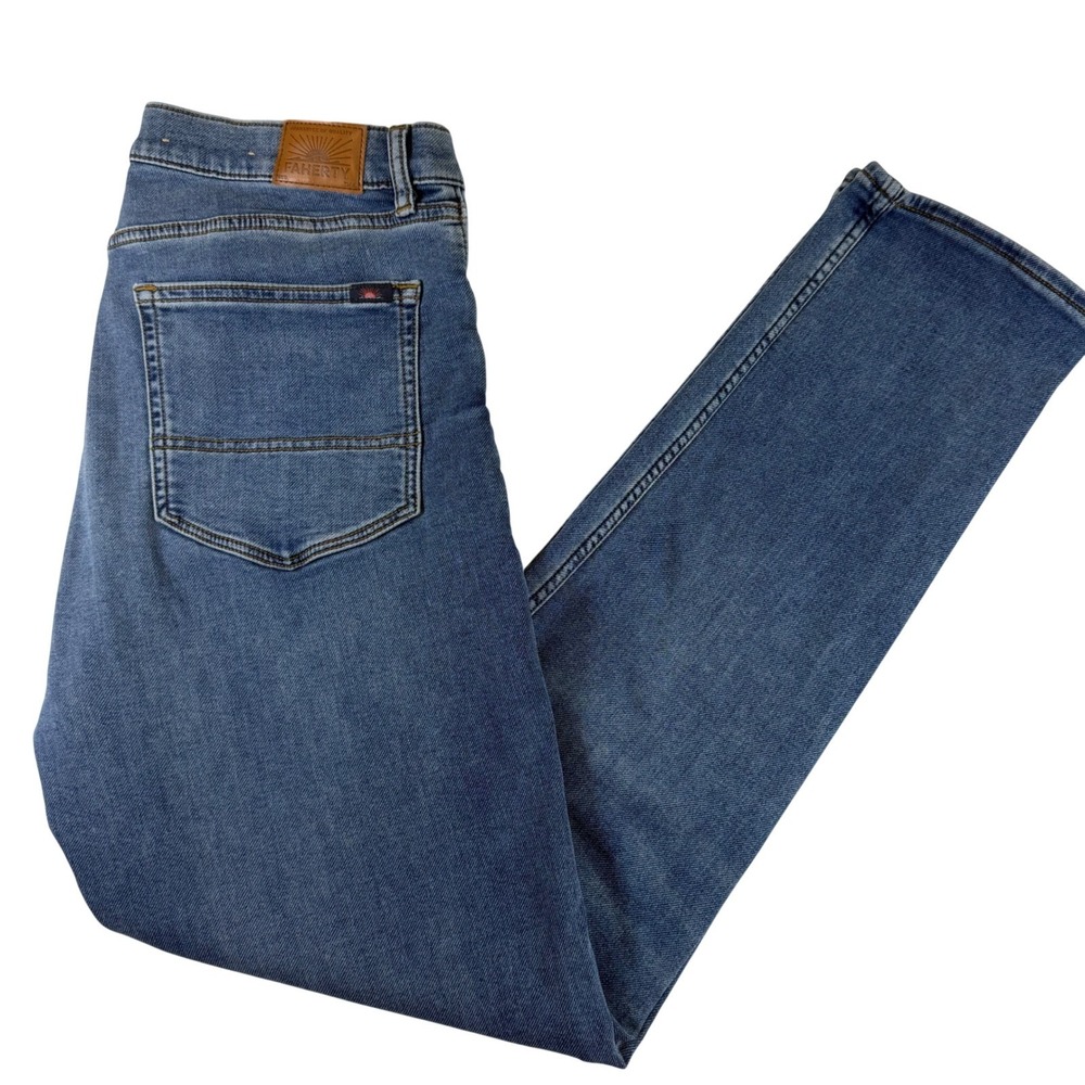 Faherty Brand Mens Jeans 35x34 Medium Wash Stretch Straight Leg Denim Indigo